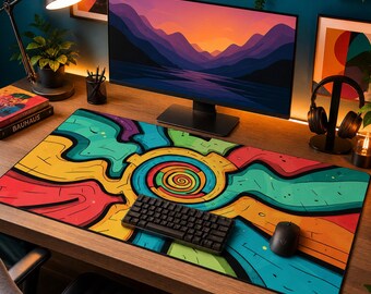 Colorful Abstract Mouse Pad, Psychedelic Desk Mat, Modern Graffiti Art Mousepad, Vibrant Spiral Office Decor, Unique Gamer Gift