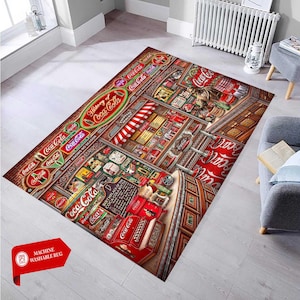 Coca Cola Rug,Coca Cola Decor,Popular Rug,Retro Coa Cola Rug,Decoración del hogar,Housewarning Gift,Easy to Clean,Non-Slip Rug,Gift for Him