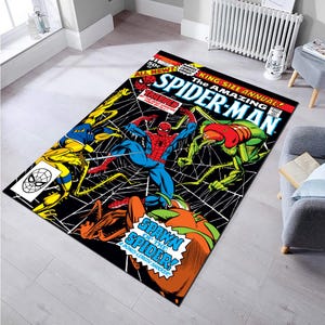 Alfombra de Spider-Man con dibujos animados, alfombra decorativa de Spider-Man, alfombra temática, alfombra de cómics, alfombra para habitación de niños, regalo para él, alfombra genial, alfombra antideslizante, fácil de limpiar