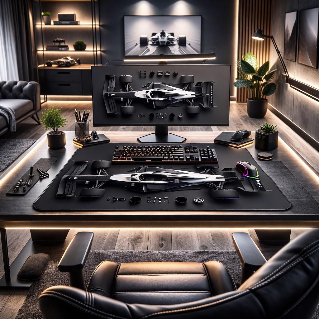 F1 Computer Rack Formula Style Race Car Mouse Pad, Black White Racing Desk Mat ...