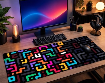 Abstract Geometric Mouse Pad, Colorful Neon Desk Mat, Retro Gamer Gift, Modern Office Decor, Vibrant Tech Accessory, Large Gaming Mousepad