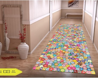 Ymural Tappeto passatoia moderno, tappeto per corridoio, antiscivolo, lavabile, astratto, blu, rosa, antiscivolo, lungo, per corridoio, camera da letto, porta scale, personalizzabile