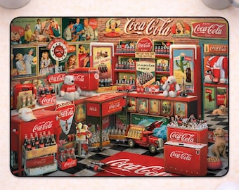 Coca-Cola Vintage Collage Mouse Pad, Classic Coca Cola Desk Mat, Retro Coke Memorabilia Office Decor, Nostalgic Soda Pop Collector Gift