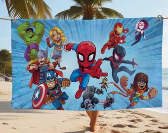 Personalized Superhero Beach Towel Set: Captain America, Spiderman, Hulk
