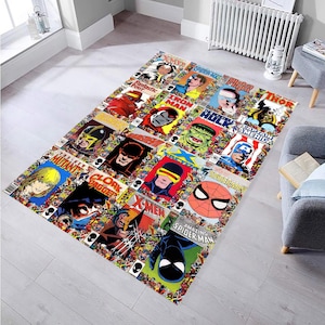 Magazine Cover,Kids Room Rug,Iron Man,Kids Decor Rug,Spiderman Rug,Boys Room Rug,Area Rug,Non Slip Carpet,Home Decor Rug,Rug for Living Room