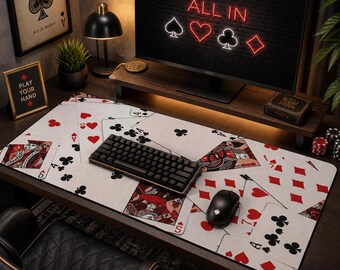 Playing Cards Mouse Pad, Aesthetic Desk Mat, Retro Poker Card Decor, Gaming Mousepad, Large Desk Pad, King of Spades & Hearts Design