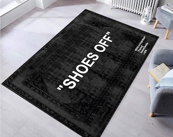 Black Shoes Off Rug,Shoes Off Classic,Kids Room Rug,Living Room Rug,Custom Rug,Personalized Gift,Washable Rug,Hypebeast Rug,Gifts For Him