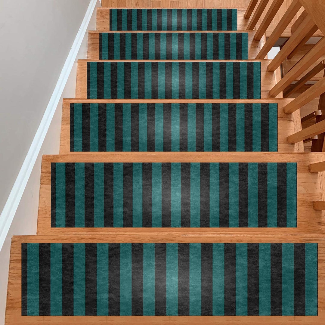 Stair Treads Blue Stair Tread Line Patterned Stair Matstair Etsy