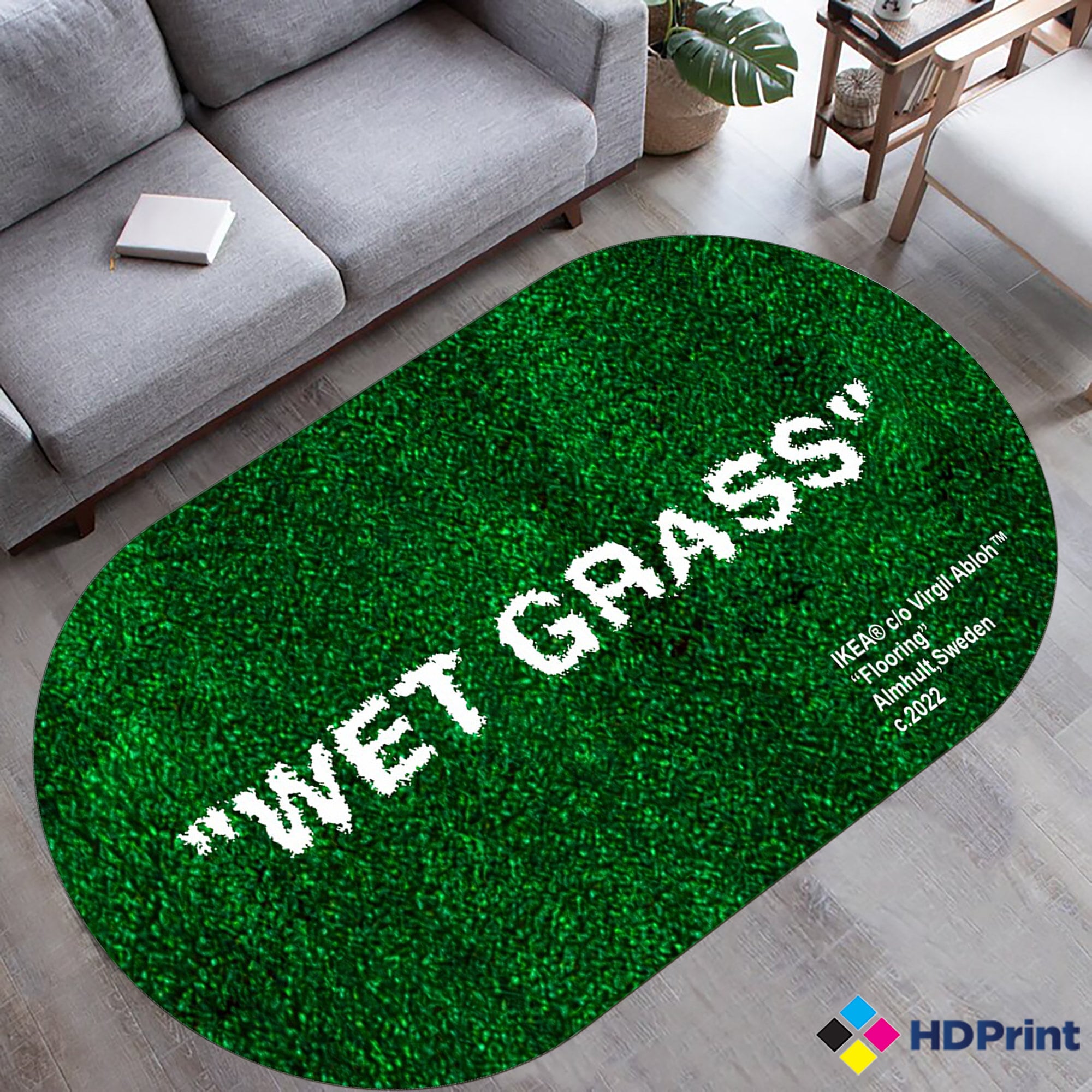off white ikea rug wet grass