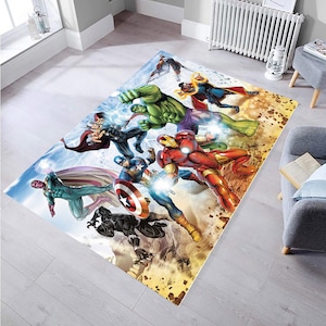 Captain America-Spiderman-Iron Man-Hulk Rug, Comics Book, Kids Room Rug, Themed Washable Rug, Boys Room Rug, Gift for Children,Nursery Rug