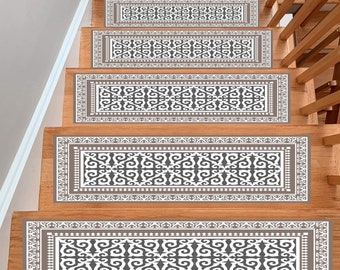Embroidered Stair Tread Rug: Non-Slip Step Carpet