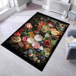 Flowers Rug,Colourful Rug,Boho Washable Rug,Floral Runner,Home Gift,Modern Unique Rug,Area Rug,Living Room Rug,