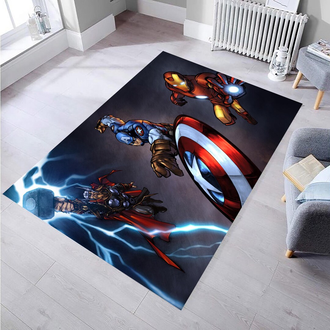 Icoon Man Rug Avengers Rug: Iron Man, Captain America, Kids Room Decor - Etsy