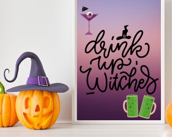 Drink up Halloween Printable Dekor | Digitales Downlaod | Halloween Wandkunst | Party Dekor