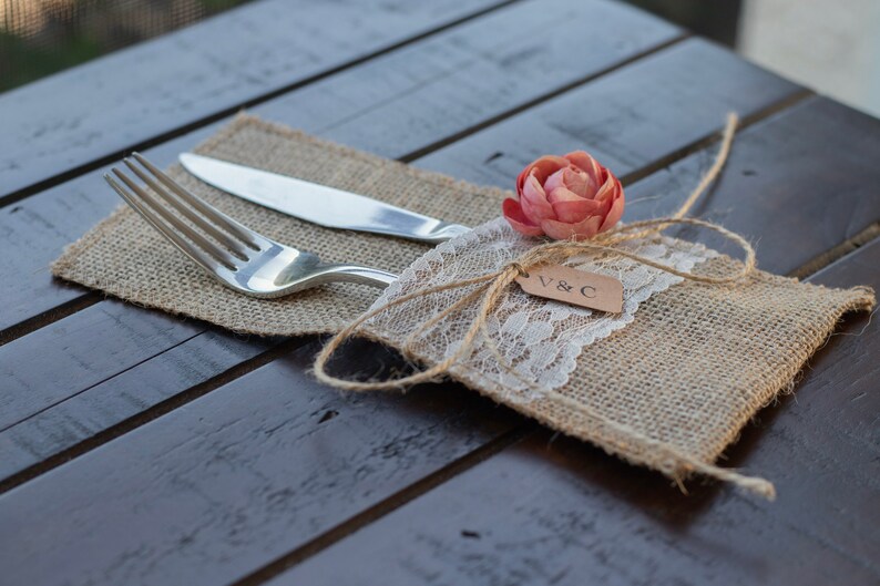 Burlap Utensil Holder Rustic Wedding Table Decor Etsy