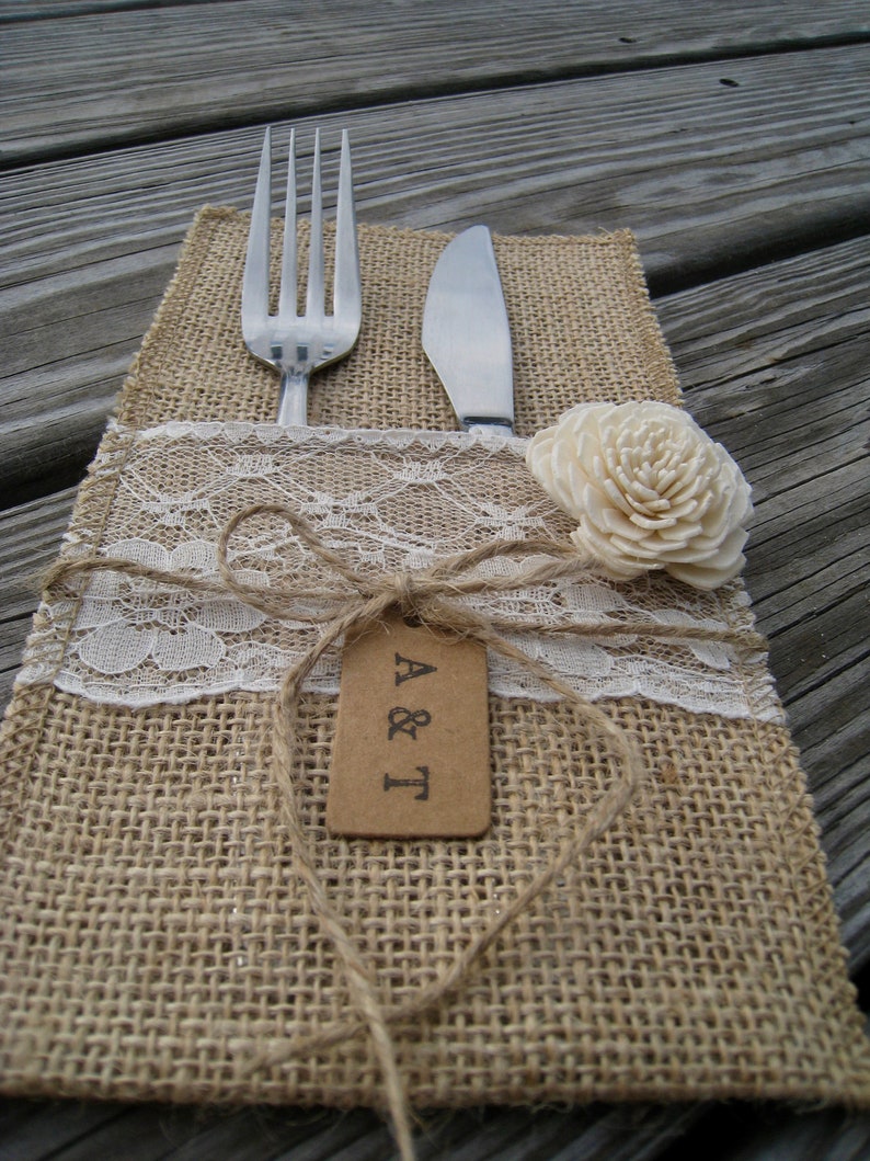 Burlap Utensil Holder Rustic Wedding Table Decor Etsy