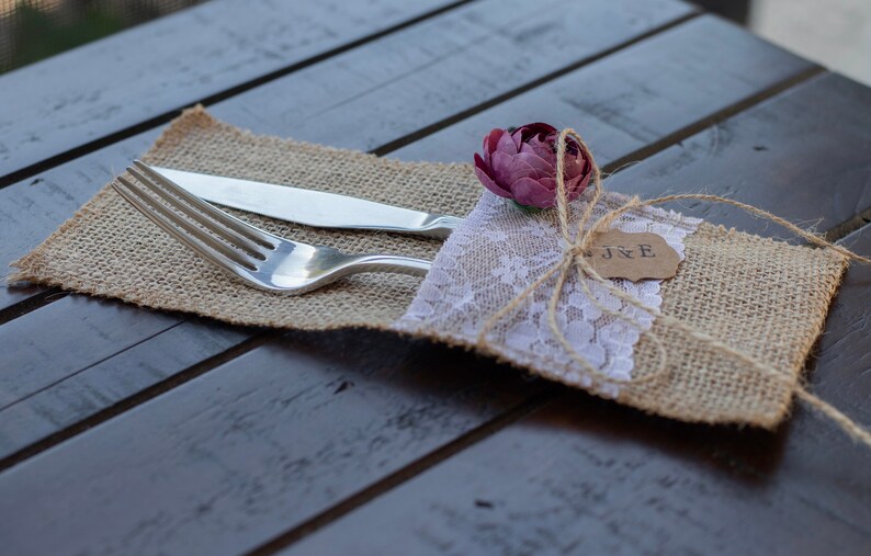 Burlap Utensil Holder Rustic Wedding Table Decor Etsy