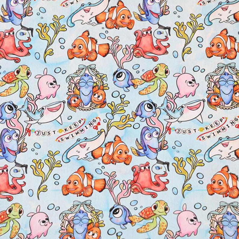 Disney Pixar Finding Nemo Fabric, 100% Cotton Disney Cartoon Print (by ...