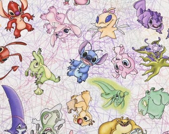 Stitch Fabric Blue Koala Cartoon Anime Cotton Fabric By The Half Yard