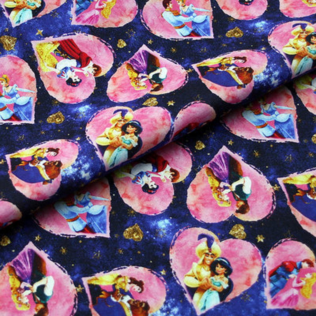 Princess Material Disney Couples Fabric Princess Fabric Valentine's Fabric Hearts and ...