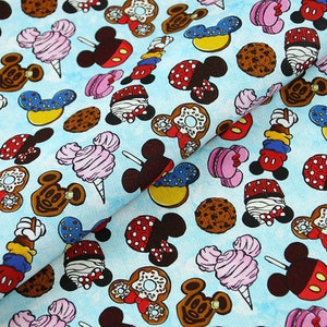 Mickey Minnie Mouse Tela Helado Caramelo Delicioso Postre Dibujos animados Anime Algodón Tela por medio metro