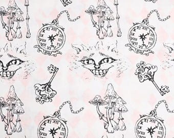 Tessuto di cotone con motivo Alice nel paese delle meraviglie Disney, a metraggio, tessuto con motivo Stregatto