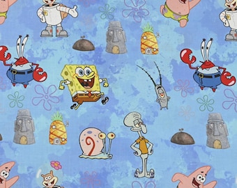 SpongeBob Fabric SpongeBob and Patrick print Fabric Cartoon Anime Cotton Fabric By The Half Yard