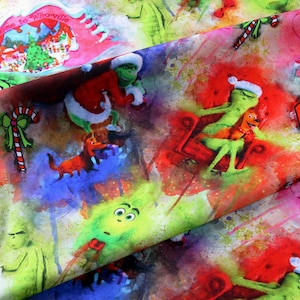 Grinch Fabric Christmas Grinch Cartoon Anime Cotton Fabric By Half Meter