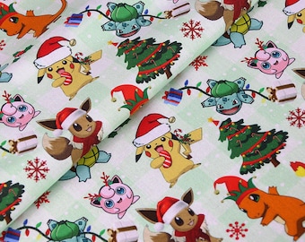 Pokemon Christmas Fabric Cotton Fabric By The Half Yard