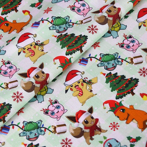 Pokemon Christmas Fabric Cotton Fabric By The Half Yard