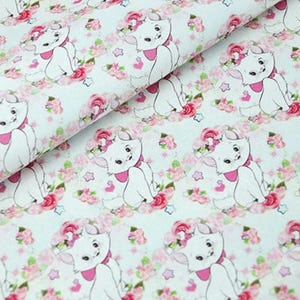 Marie Cat  Fabric Aristocats Pink White-Furred Kitten Fabric Cartoon Anime Cotton Fabric By The Half Yard