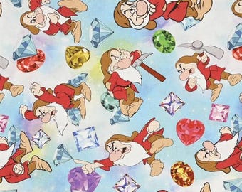 Disney Snow White Dwarfs Fabric, Cartoon Anime Print, Sold by Half-Yard