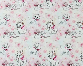 Marie Cat  Fabric Aristocats Pink White-Furred Kitten Fabric Cartoon Anime Cotton Fabric By The Half Yard