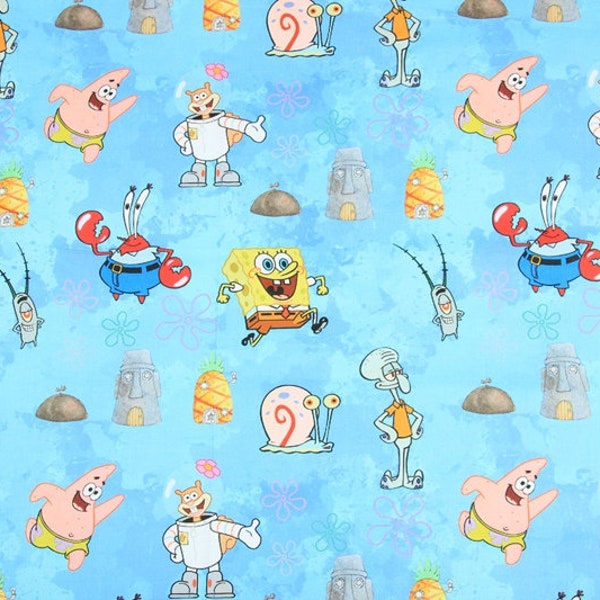 SpongeBob SquarePants Fabric SpongeBob Patrick Cartoon Anime Cotton Fabric By The 45CM