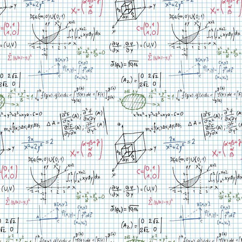 Math Equation Grid Notebook Fabric College Calculus Formula Graph Print ...