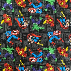Tessuto di cotone con personaggi dei fumetti Marvel, stile retrò, Avengers, cartoni animati, anime, al metro