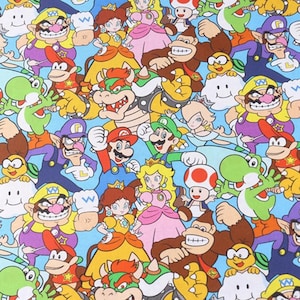 Super Mario Fabric Mario Video Game Japanese Cartoon Anime Cotton Fabric By The Half Yard