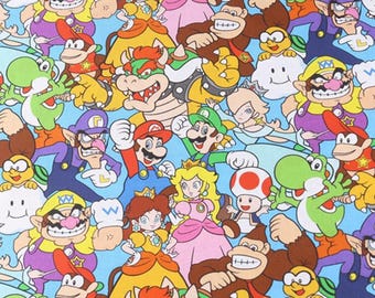 Super Mario Fabric Mario Video Game Japanese Cartoon Anime Cotton Fabric By The Half Yard