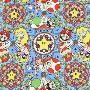 Super Mario Fabric Mario Video Game Japanese Cartoon Anime Cotton Fabric By The Half Yard