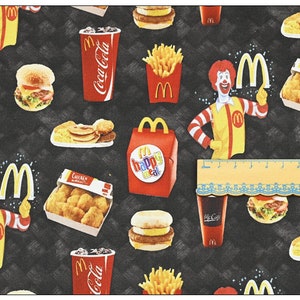 Fast Food Stoff Coca-Cola Donut Burger Pommes Hot Dogs Stoff Spiele Cartoon Anime Baumwollstoff By The 45CM
