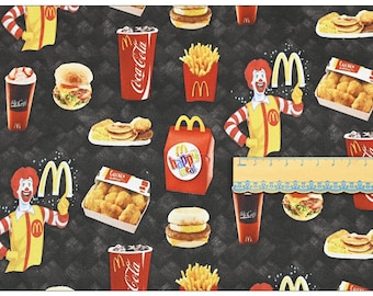 Fast Food Fabric Coca-Cola Donut Burger French Fries Hot Dogs Fabric Games Cartoon Anime Cotton Fabric By The Half Yard