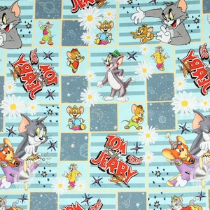 Tom and Jerry Fabric Tom Cat Jerry Mouse Cartoon Anime Cotton Fabric By The 45cm