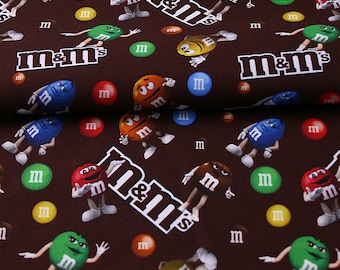 M&M's Fabric Multi-colored Chocolates Candy Fabric Cartoon Anime Cotton Fabric By The Half Yard