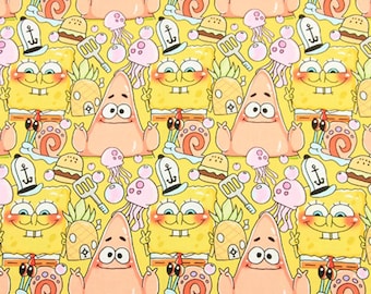 SpongeBob SquarePants Fabric, Cartoon Anime Print, Sold by Half-Yard