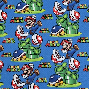 Super Mario Fabric Mario Video Game Japanese Cartoon Anime Cotton Fabric By The Half Yard