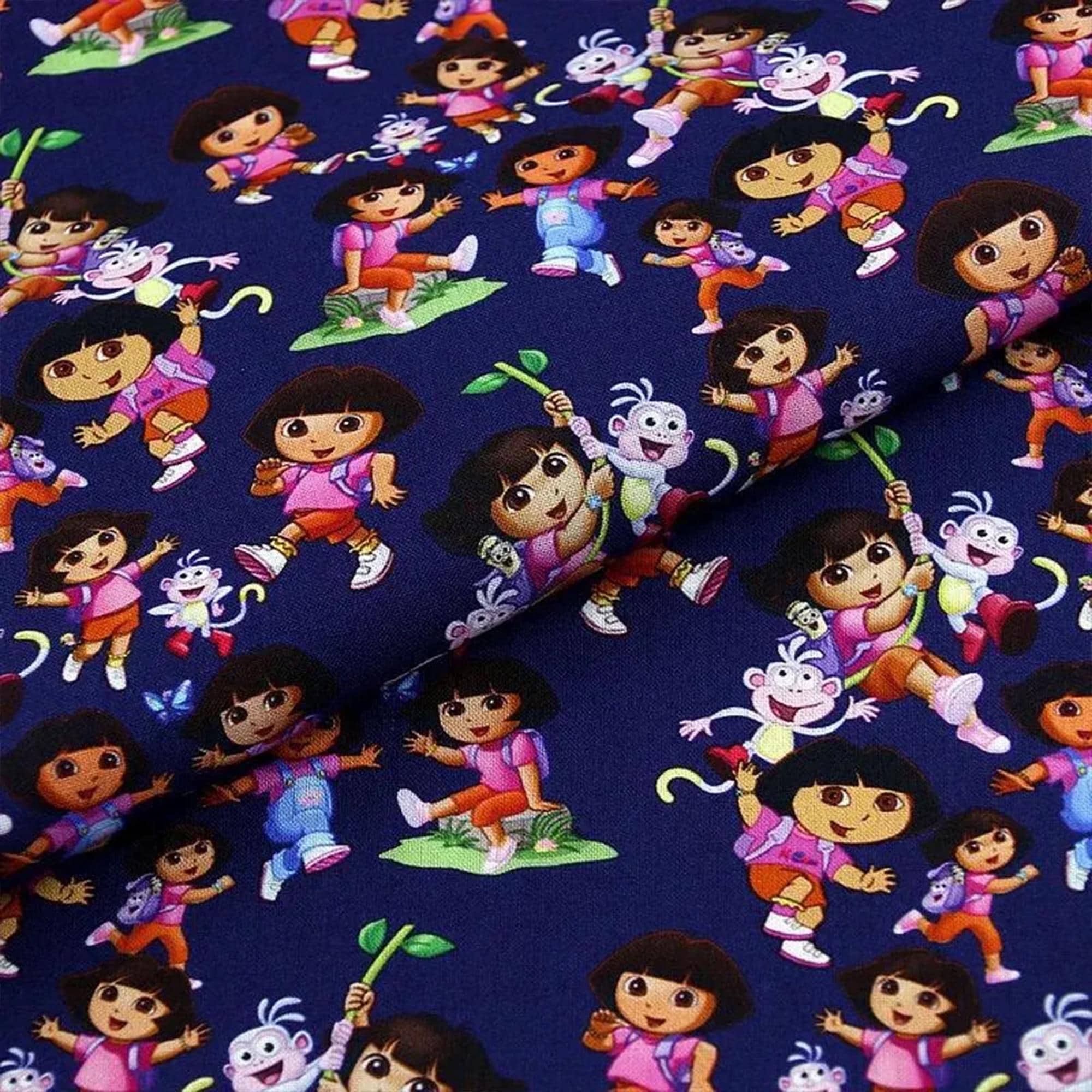 Tissu Imprimé Dora L'Exploratrice - 100% Coton, Largeur 137 Cm, Longueur 1 Mètre, Idéal Couture & Rideaux