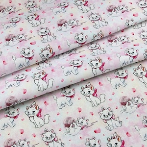 Tessuto Marie Cat Aristogatti Tessuto Gattino Rosa Bianco-Pelliccia Cartone Animato Anime Tessuto di Cotone Al Mezzo Metro