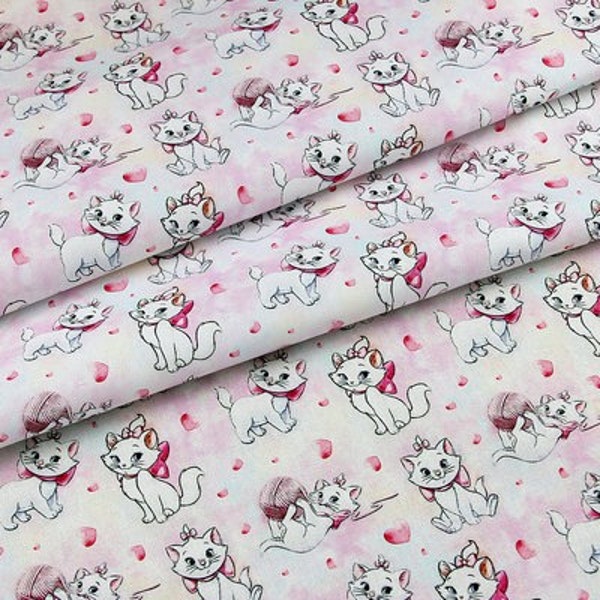Marie Cat  Fabric Aristocats Pink White-Furred Kitten Fabric Cartoon Anime Cotton Fabric By The Half Meter