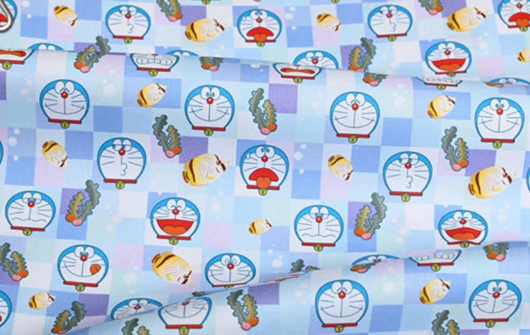 Doraemon Fabric Pokonyan Cat Cartoon Anime Cotton Fabric by the 45cm Etsy