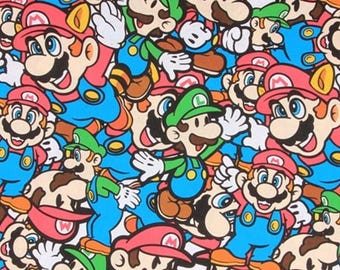 Super Mario Cotton Fabric, Video Game Japanese Anime (Half Yard) - Cut CONTINUOUSLY